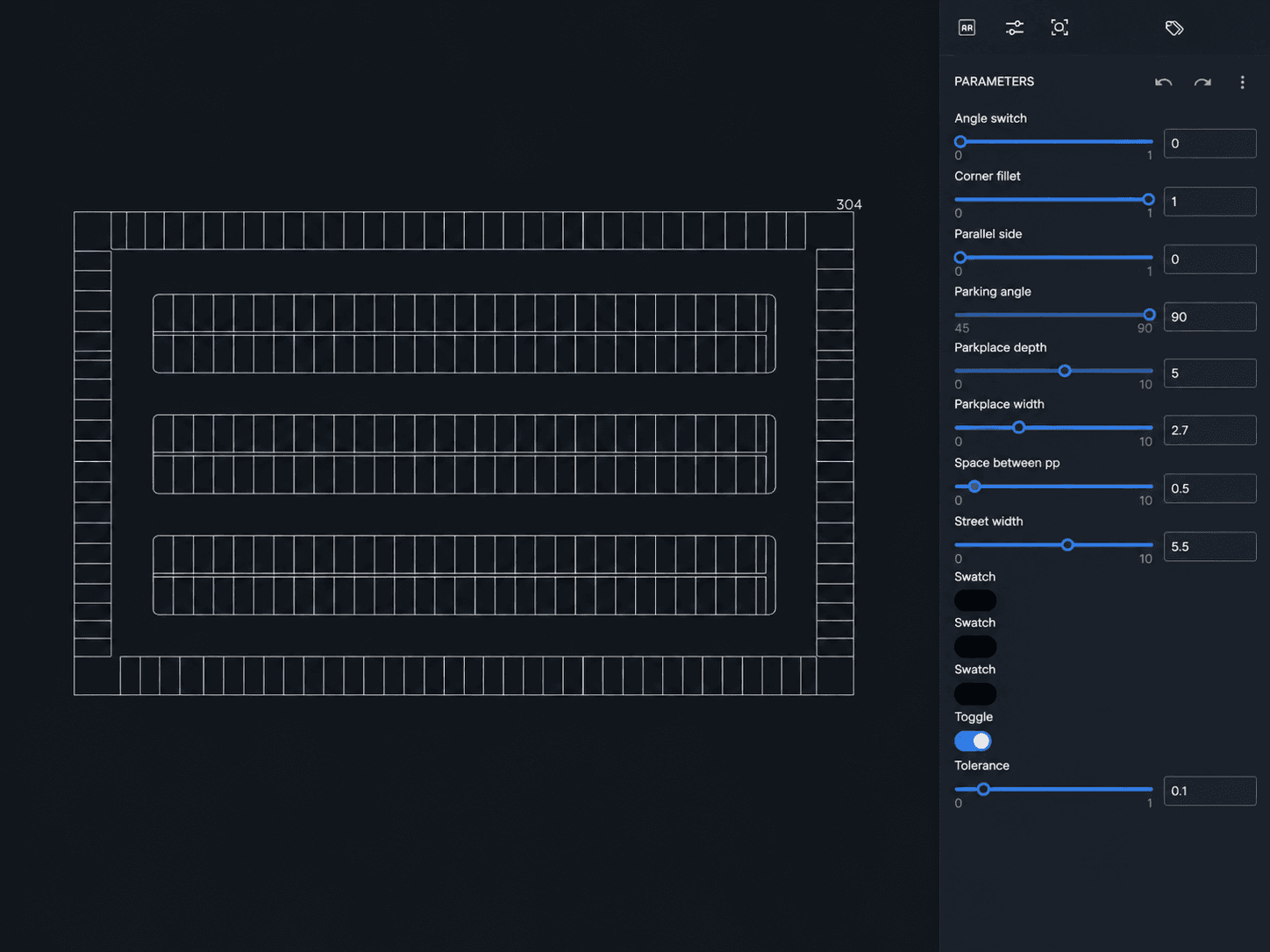 Automatic parking layout generated in Grasshopper