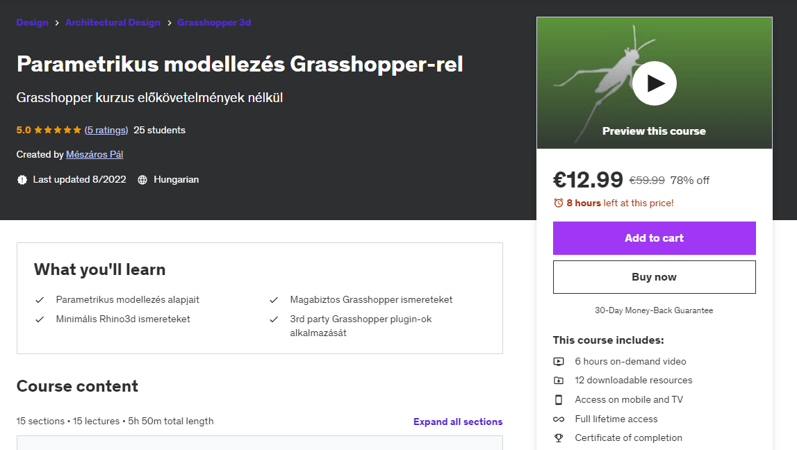Grasshopper course content on Udemy